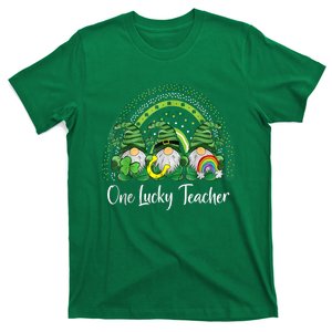 One Lucky Teacher Gnomes Happy St Patricks Day Rainbow Gnome T-Shirt