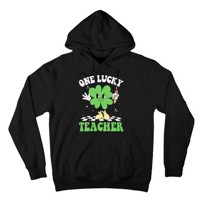 One Lucky Teacher Retro Groovy Shamrock St Patricks Day Hoodie