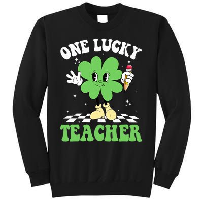 One Lucky Teacher Retro Groovy Shamrock St Patricks Day Sweatshirt