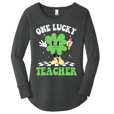 One Lucky Teacher Retro Groovy Shamrock St Patricks Day Women's Perfect Tri Tunic Long Sleeve Shirt