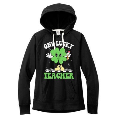 One Lucky Teacher Retro Groovy Shamrock St Patricks Day Women's Fleece Hoodie