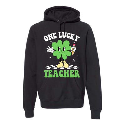 One Lucky Teacher Retro Groovy Shamrock St Patricks Day Premium Hoodie