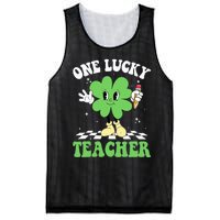 One Lucky Teacher Retro Groovy Shamrock St Patricks Day Mesh Reversible Basketball Jersey Tank