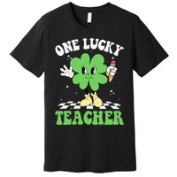 One Lucky Teacher Retro Groovy Shamrock St Patricks Day Premium T-Shirt