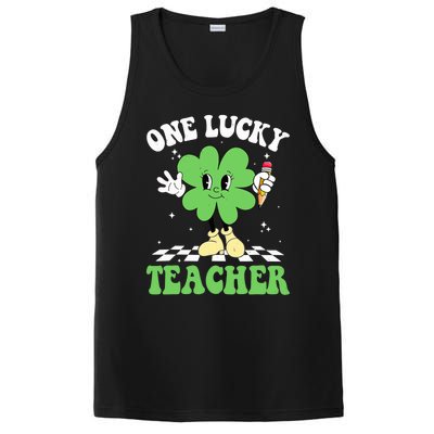 One Lucky Teacher Retro Groovy Shamrock St Patricks Day PosiCharge Competitor Tank