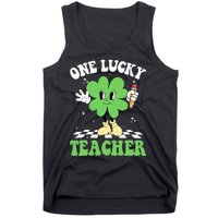 One Lucky Teacher Retro Groovy Shamrock St Patricks Day Tank Top