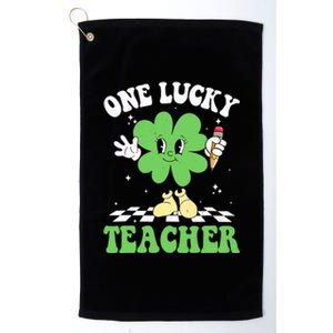 One Lucky Teacher Retro Groovy Shamrock St Patricks Day Platinum Collection Golf Towel