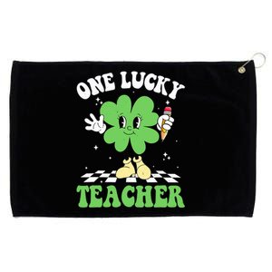 One Lucky Teacher Retro Groovy Shamrock St Patricks Day Grommeted Golf Towel