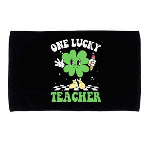 One Lucky Teacher Retro Groovy Shamrock St Patricks Day Microfiber Hand Towel