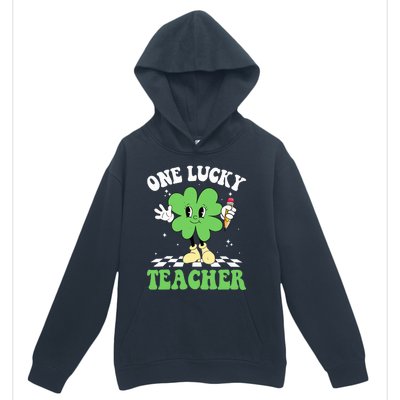 One Lucky Teacher Retro Groovy Shamrock St Patricks Day Urban Pullover Hoodie