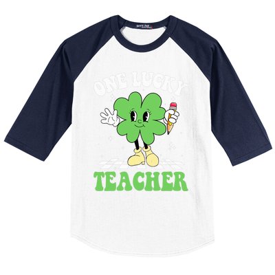 One Lucky Teacher Retro Groovy Shamrock St Patricks Day Baseball Sleeve Shirt