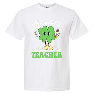 One Lucky Teacher Retro Groovy Shamrock St Patricks Day Garment-Dyed Heavyweight T-Shirt