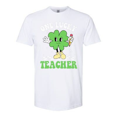 One Lucky Teacher Retro Groovy Shamrock St Patricks Day Softstyle CVC T-Shirt