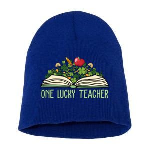 One Lucky Teacher Shamrock Book St Patricks Day Teacher Gift Short Acrylic Beanie