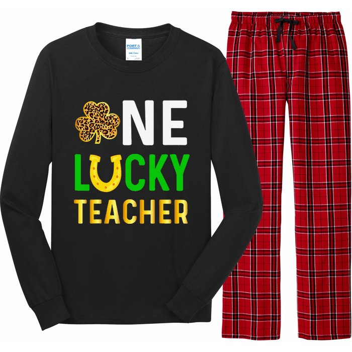 One Lucky Teacher Gift Saint Patrick's Day Shamrock Leopard Love Long Sleeve Pajama Set