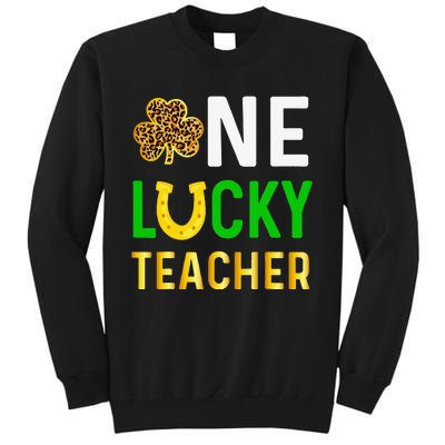 One Lucky Teacher Gift Saint Patrick's Day Shamrock Leopard Love Tall Sweatshirt