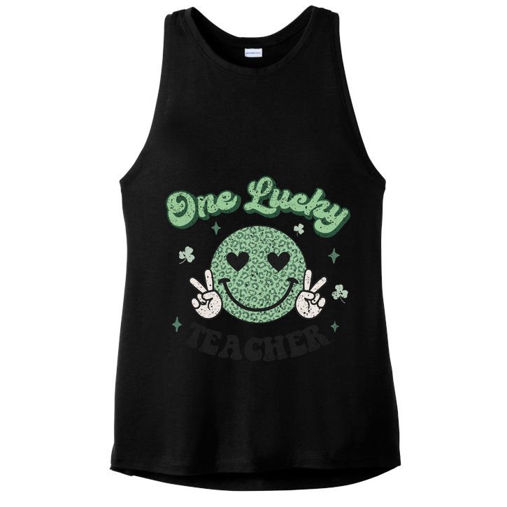 One Lucky Teacher Retro St Patrick’s Day School Appreciation Gift Ladies PosiCharge Tri-Blend Wicking Tank