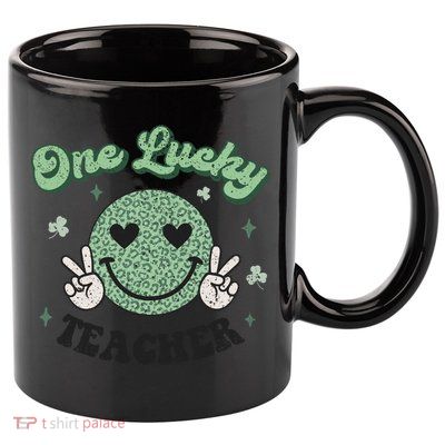 One Lucky Teacher Retro St Patrick’s Day School Appreciation Gift 11oz C Handle Ceramic Mug