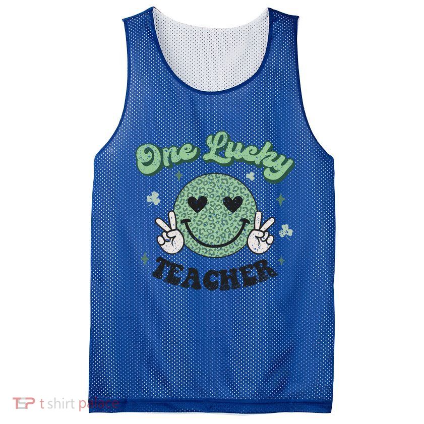One Lucky Teacher Retro St Patrick’s Day School Appreciation Gift Mesh Reversible Basketball Jersey Tank
