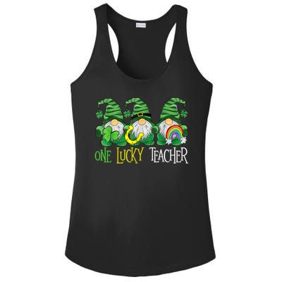 One Lucky Teacher Gnome St Patrick's Day Ladies PosiCharge Competitor Racerback Tank