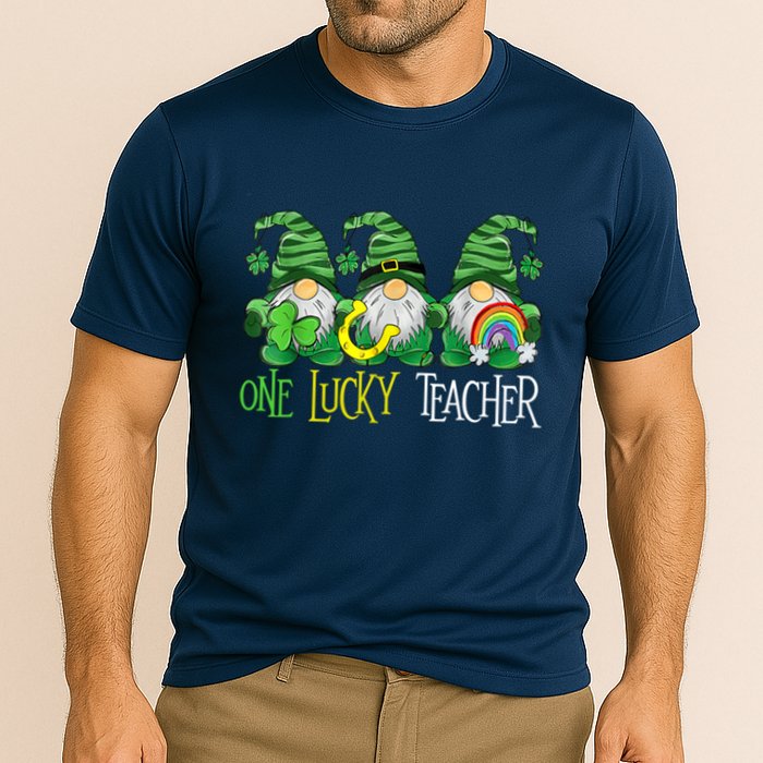 One Lucky Teacher Gnome St Patrick's Day Cooling Performance Crew T-Shirt