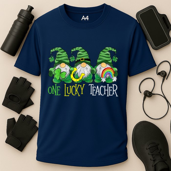 One Lucky Teacher Gnome St Patrick's Day Cooling Performance Crew T-Shirt