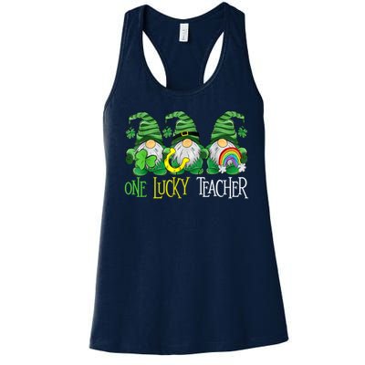 One Lucky Teacher Gnome St Patrick's Day Women's Racerback Tank