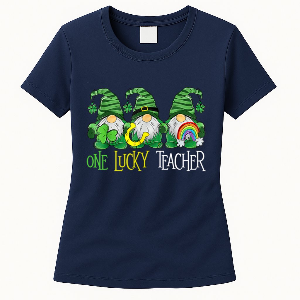 One Lucky Teacher Gnome St Patrick's Day Womens T-Shirt