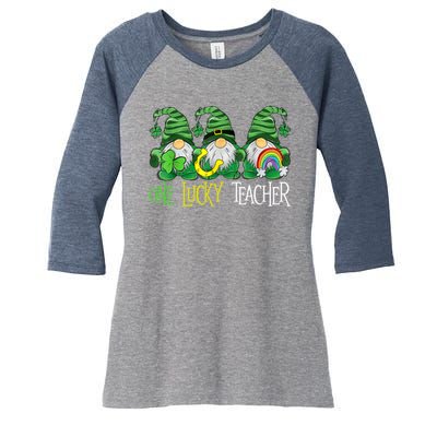 One Lucky Teacher Gnome St Patrick's Day Women's Tri-Blend 3/4-Sleeve Raglan Shirt