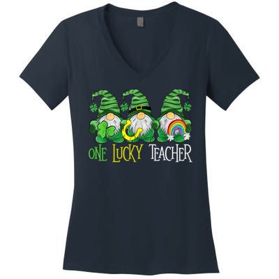 One Lucky Teacher Gnome St Patrick's Day Women's V-Neck T-Shirt