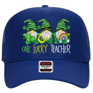 One Lucky Teacher Gnome St Patrick's Day High Crown Mesh Back Trucker Hat