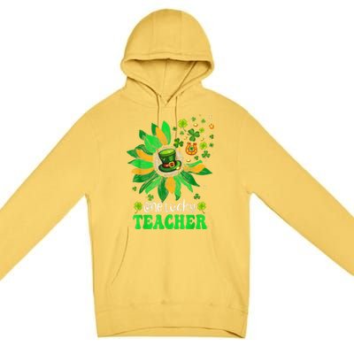 One Lucky Teacher St Patrick's Day Sunflower Premium Pullover Hoodie