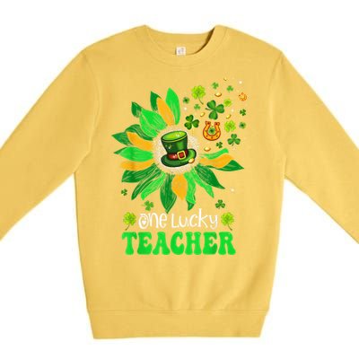 One Lucky Teacher St Patrick's Day Sunflower Premium Crewneck Sweatshirt