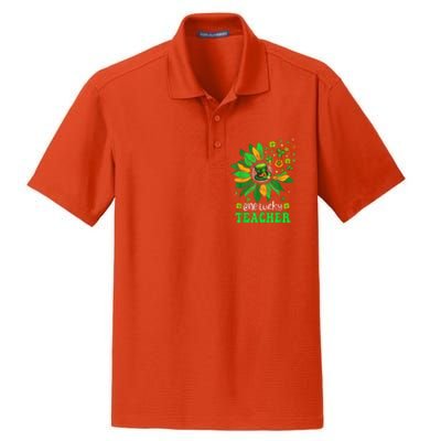 One Lucky Teacher St Patrick's Day Sunflower Dry Zone Grid Polo