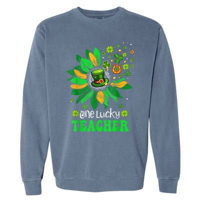 One Lucky Teacher St Patrick's Day Sunflower Garment-Dyed Sweatshirt