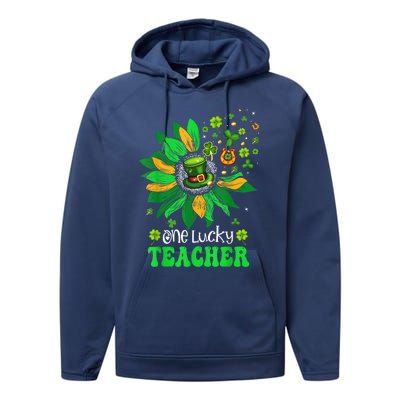 One Lucky Teacher St Patrick's Day Sunflower Performance Fleece Hoodie