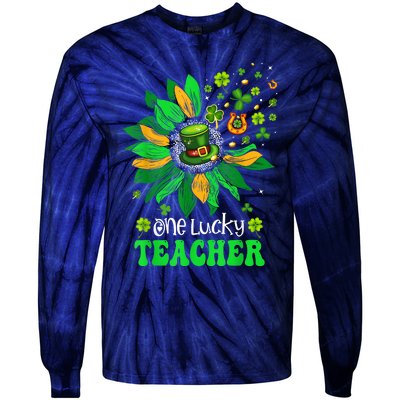 One Lucky Teacher St Patrick's Day Sunflower Tie-Dye Long Sleeve Shirt