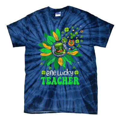 One Lucky Teacher St Patrick's Day Sunflower Tie-Dye T-Shirt