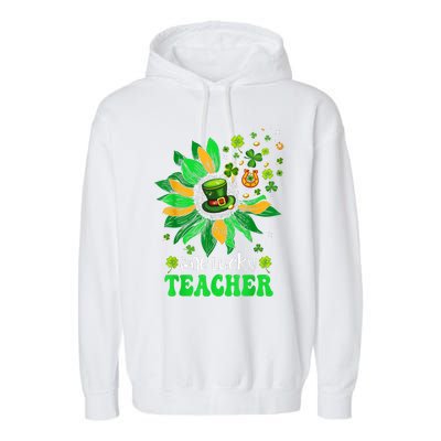 One Lucky Teacher St Patrick's Day Sunflower Garment-Dyed Fleece Hoodie