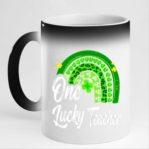 One Lucky Teacher Rainbow Leopard St Patrick’s Day 11oz Black Color Changing Mug