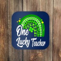 One Lucky Teacher Rainbow Leopard St Patrick’s Day Coaster