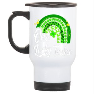 One Lucky Teacher Rainbow Leopard St Patrick’s Day Stainless Steel Travel Mug