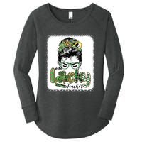 One Lucky Teacher Funny St Patricks Day Messy Bun Women's Perfect Tri Tunic Long Sleeve Shirt