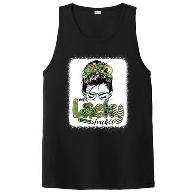 One Lucky Teacher Funny St Patricks Day Messy Bun PosiCharge Competitor Tank