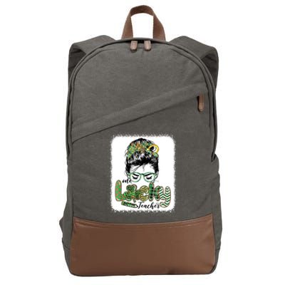 One Lucky Teacher Funny St Patricks Day Messy Bun Cotton Canvas Backpack