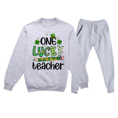 One Lucky Teacher St. Patrick S Day Irish Teacher Shamrock Premium Crewneck Sweatsuit Set