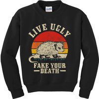 Opossum Live Ugly Fake Your Death Vintage Funny Opossum Kids Sweatshirt