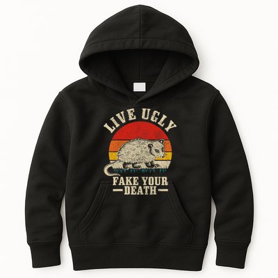 Opossum Live Ugly Fake Your Death Vintage Funny Opossum Kids Hoodie