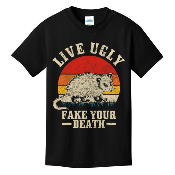 Opossum Live Ugly Fake Your Death Vintage Funny Opossum Kids T-Shirt