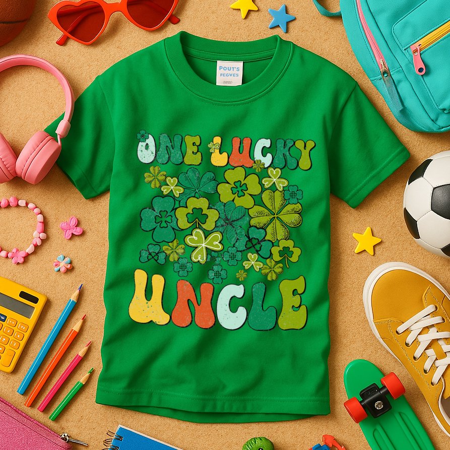 One Lucky Uncle Happy St Patrick's Day Irish Family Kids T-Shirt